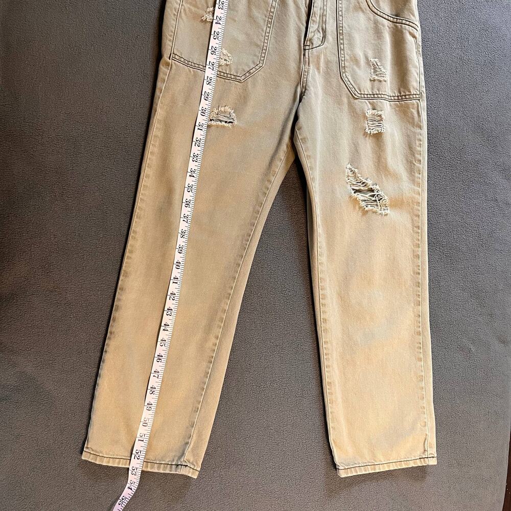 Easel Overalls Womens Small Olive Green Denim Distressed Jumpsuit Lagenlook Boho - Picture 8 of 11
